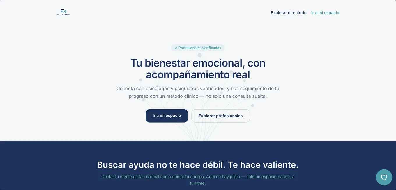 Portada del espacio del paciente, con acceso a su seguimiento y al directorio de profesionales verificados.